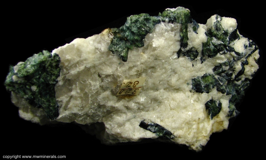 Mineral Specimen: Green Tourmaline with Indicolite (Elbaite) in Milky Quartz from Chesterfield, Hampshire County, Massachusetts