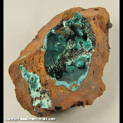 Mineral Specimen: Rosasite on Unidentified Stalactite Growths from Mina Ojuela, Mapimi, Durango, Mexico Mineral Specimen: Rosasite on Unidentified Stalactite Growths from Mina Ojuela, Mapimi, Durango, Mexico
