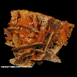 Mineral Specimen: Wulfenite, Calcite from Jianshan Mine, Ruoqiang Co., Bayin'gholin Auton. Pref., Xinjiang Auton. Region, China Mineral Specimen: Wulfenite, Calcite from Jianshan Mine, Ruoqiang Co., Bayin'gholin Auton. Pref., Xinjiang Auton. Region, China