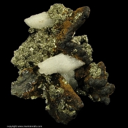 Minerals Specimen: Pyrite, Goethite and Calcite from Approximately 2400 foot level, Algoma Ore Property, Division of Algoma, Steel Corporation, Wawa, Algoma District, Ontario, Canada Minerals Specimen: Pyrite, Goethite and Calcite from Approximately 2400 foot level, Algoma Ore Property, Division of Algoma, Steel Corporation, Wawa, Algoma District, Ontario, Canada