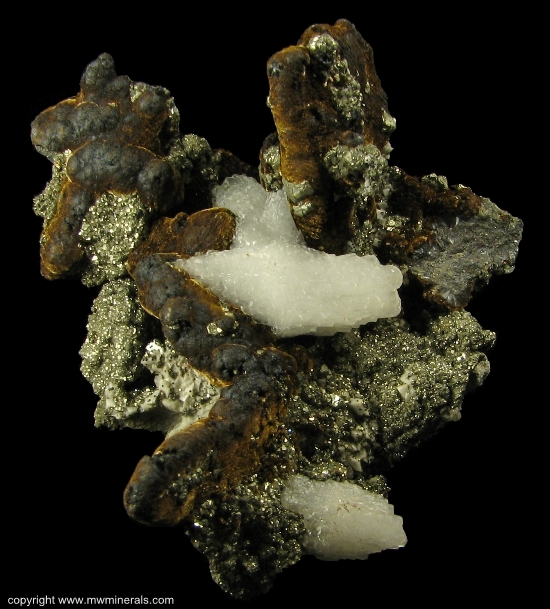 Mineral Specimen: Pyrite, Goethite and Calcite from Approximately 2400 foot level, Algoma Ore Property, Division of Algoma, Steel Corporation, Wawa, Algoma District, Ontario, Canada