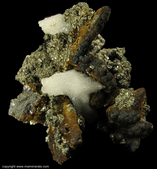 Mineral Specimen: Pyrite, Goethite and Calcite from Approximately 2400 foot level, Algoma Ore Property, Division of Algoma, Steel Corporation, Wawa, Algoma District, Ontario, Canada