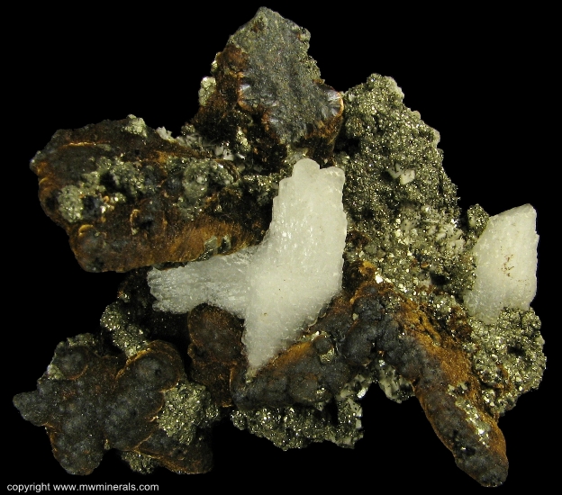 Mineral Specimen: Pyrite, Goethite and Calcite from Approximately 2400 foot level, Algoma Ore Property, Division of Algoma, Steel Corporation, Wawa, Algoma District, Ontario, Canada