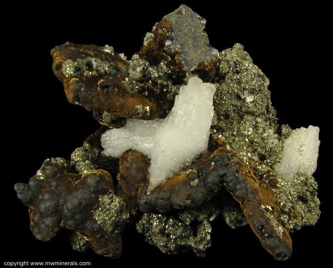 Mineral Specimen: Pyrite, Goethite and Calcite from Approximately 2400 foot level, Algoma Ore Property, Division of Algoma, Steel Corporation, Wawa, Algoma District, Ontario, Canada