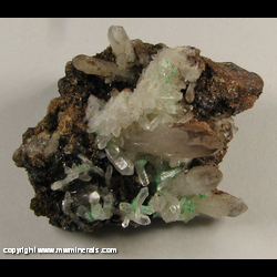 Mineral Specimen: Malachite on Quartz with Hematite from Mun. de Concepcion del Oro, Zacatecas, Mexico