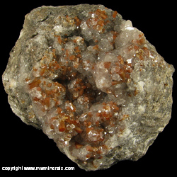 Minerals Specimen: Vanadinite, Calcite from Mina San Carlos, San Carlos, Mun. de Manuel Benavides, Chihuahua, Mexico
