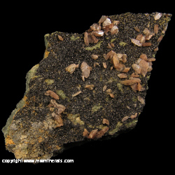 Minerals Specimen: Pink Titanite, Andradite Garnet variety: Melanite from MT Jeanne's pit No. 2, Clear Creek area, Picacho Peak, New Idria District, Diablo Range, San Benito Co., California Minerals Specimen: Pink Titanite, Andradite Garnet variety: Melanite from MT Jeanne's pit No. 2, Clear Creek area, Picacho Peak, New Idria District, Diablo Range, San Benito Co., California
