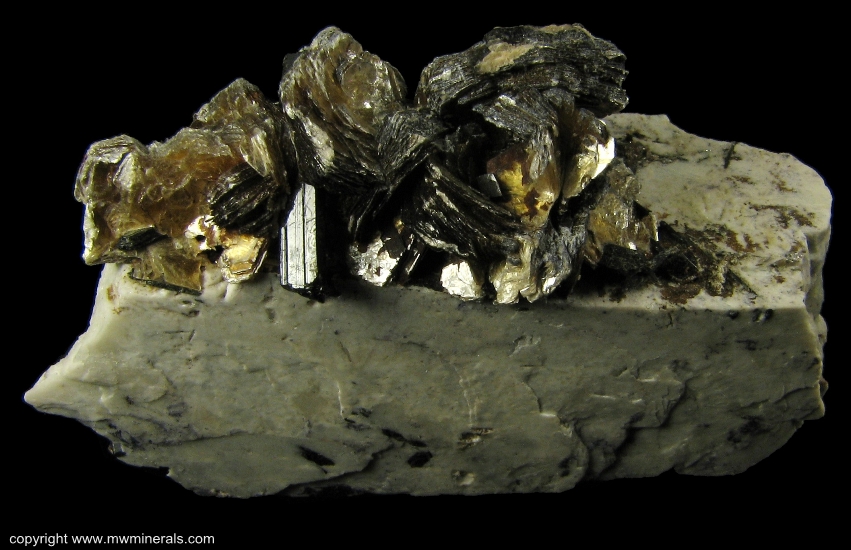 Mineral Specimen: Polylithonite on Albite with Aegirine from Poudrette Quarry, Mont Saint-Hilaire, Rouville RCM, Monteregie, Quebec, Canada