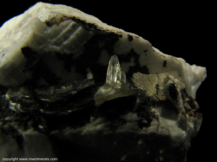 Mineral Specimen: Polylithonite on Albite with Aegirine from Poudrette Quarry, Mont Saint-Hilaire, Rouville RCM, Monteregie, Quebec, Canada