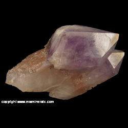 Mineral Specimen: Phantom Amethyst Scepter on White Quartz with Included Hematite from Goboboseb Mountains, Brandberg Area, Erongo Region, Namibia Mineral Specimen: Phantom Amethyst Scepter on White Quartz with Included Hematite from Goboboseb Mountains, Brandberg Area, Erongo Region, Namibia