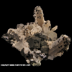 Mineral Specimen: Hematite and Calcite on Quartz with Hopper Growth Galena and Sphalerite from Zacatecas, Mexico