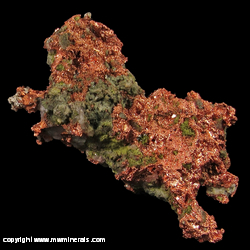 Minerals Specimen: Silver on Copper Haflbreed with Epidote, Calcite, Quarz, Chlorite from Caledonia Mine, Ontonagon Co., Michigan Minerals Specimen: Silver on Copper Haflbreed with Epidote, Calcite, Quarz, Chlorite from Caledonia Mine, Ontonagon Co., Michigan