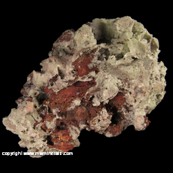 Minerals Specimen: Copper and Prehnite with Cast after Calcite from Mandan Mine, Keweenaw Co., Michigan Minerals Specimen: Copper and Prehnite with Cast after Calcite from Mandan Mine, Keweenaw Co., Michigan