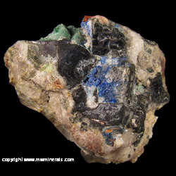 Mineral Specimen: Linarite, Brochantite, Cerussite, Galena, Quartz, Fluorite from Blanchard Mine, Bingham, Hansonburg District, Socorro Co., New Mexico Mineral Specimen: Linarite, Brochantite, Cerussite, Galena, Quartz, Fluorite from Blanchard Mine, Bingham, Hansonburg District, Socorro Co., New Mexico