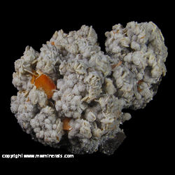 Minerals Specimen: Wulfenite, Calcite from Jianshan Mine, Ruoqiang Co., Bayin'gholin Auton. Pref., Xinjiang Auton. Region, China