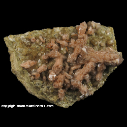 Mineral Specimen: Pink/orange Corncob Quartz on Green Andradite Garnet from Bor Pit (Boron Pit), Dal'negorsk B deposit, Dal'negorsk, Primorskiy Kray, Far-Eastern Region, Russia Mineral Specimen: Pink/orange Corncob Quartz on Green Andradite Garnet from Bor Pit (Boron Pit), Dal'negorsk B deposit, Dal'negorsk, Primorskiy Kray, Far-Eastern Region, Russia