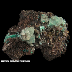 Minerals Specimen: Aurichalcite, Calcite, Aurichacite Included in Calcite, Hemimorphite from Silver Bill Mine, Costello Mine group, Gleeson, Turquoise Dist., Dragoon Mts, Cochise Co., Arizona Minerals Specimen: Aurichalcite, Calcite, Aurichacite Included in Calcite, Hemimorphite from Silver Bill Mine, Costello Mine group, Gleeson, Turquoise Dist., Dragoon Mts, Cochise Co., Arizona