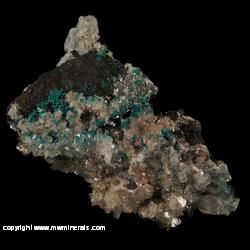 Minerals Specimen: Rosasite, Calcite, Hemimorphite from Silver Bill Mine, Costello Mine group, Gleeson, Turquoise Dist., Dragoon Mts, Cochise Co., Arizona Minerals Specimen: Rosasite, Calcite, Hemimorphite from Silver Bill Mine, Costello Mine group, Gleeson, Turquoise Dist., Dragoon Mts, Cochise Co., Arizona
