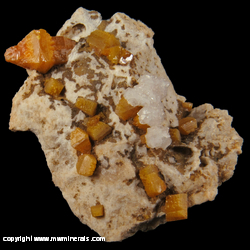 Mineral Specimen: Wulfenite, Calcite from Helena Mine, Crna, Mezica, Slovenia Mineral Specimen: Wulfenite, Calcite from Helena Mine, Crna, Mezica, Slovenia