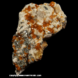 Mineral Specimen: Spessartine Garnet and Chlorite Coated Muscovite on Microcline from Tongbei, Fujian, China
