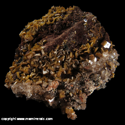 Mineral Specimen: Wulfenite, Calcite from Defiance Mine, Gleeson, Turquoise Dist., Dragoon Mts, Cochise Co., Arizona Mineral Specimen: Wulfenite, Calcite from Defiance Mine, Gleeson, Turquoise Dist., Dragoon Mts, Cochise Co., Arizona
