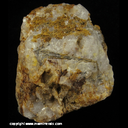 Mineral Specimen: Bismuthinite, Scheelite, probable Bismutite and Siderite from Costabonne Mines, Prats-de-Mollo-la Preste, Pyrenees-Orientales, Occitanie, France