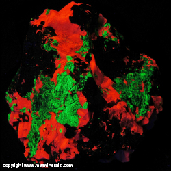 Mineral Specimen: Fluorescent Willemite and Calcite with Franklinite from Franklin Mine, Sussex Co., New Jersey Mineral Specimen: Fluorescent Willemite and Calcite with Franklinite from Franklin Mine, Sussex Co., New Jersey