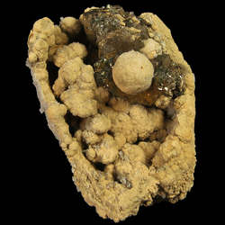 Mineral Specimen: Spherical Siderite, Pyrite, Calcite from Bor Pit (Boron Pit), Dal'negorsk B deposit, Dal'negorsk, Primorskiy Kray, Far-Eastern Region, Russia Mineral Specimen: Spherical Siderite, Pyrite, Calcite from Bor Pit (Boron Pit), Dal'negorsk B deposit, Dal'negorsk, Primorskiy Kray, Far-Eastern Region, Russia