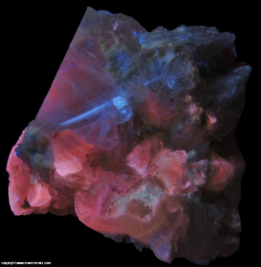 Fluorescent Mineral Specimen: 4 Mineral Specimens Containing Moybdenite, Scheelite, Calcite, Stilbite, Laumontite from Pine Creek Mine (Black Monster Mine; Snow Queen Mine; Pine Creek Tungsten Mine & mill; Pine Creek apt plant; Pine Creek custom mill), Scheelite, Bishop District (Tungsten Hills District), Inyo Co., California Fluorescent Mineral Specimen: 4 Mineral Specimens Containing Moybdenite, Scheelite, Calcite, Stilbite, Laumontite from Pine Creek Mine (Black Monster Mine; Snow Queen Mine; Pine Creek Tungsten Mine & mill; Pine Creek apt plant; Pine Creek custom mill), Scheelite, Bishop District (Tungsten Hills District), Inyo Co., California