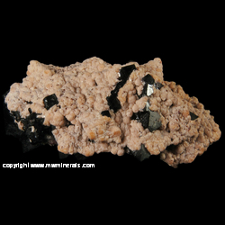 Minerals Specimen: Rhodochrosite, Manganite, Andradite Garnet from Kalahari manganese fields, Northern Cape Province, South Africa