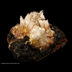 Minerals Specimen: Hemimorphite, Calcite and Mimetite from Mina Ojuela, Mapimi, Durango, Mexico Minerals Specimen: Hemimorphite, Calcite and Mimetite from Mina Ojuela, Mapimi, Durango, Mexico
