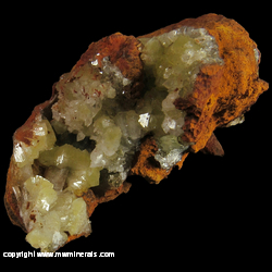Mineral Specimen: Adamite, Calcite from Mina Ojuela, Mapimi, Durango, Mexico Mineral Specimen: Adamite, Calcite from Mina Ojuela, Mapimi, Durango, Mexico