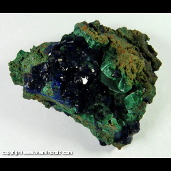 Mineral Specimen: Azurite Crystals, Chatoyant Malachite from Liufengshan Mine, Guichi District, Chizhou Prefecture, Anhui Province, China Mineral Specimen: Azurite Crystals, Chatoyant Malachite from Liufengshan Mine, Guichi District, Chizhou Prefecture, Anhui Province, China