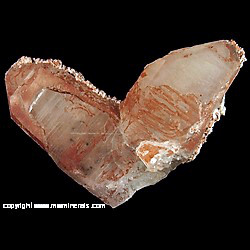 Mineral Specimen: Japan Law Twin Quartz, Hematite, Dolomite, Calcite from Fengjiashan Mine (Daye copper mine), Daye Co., Huangshi Pref., Hubei Prov., China