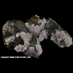 Mineral Specimen: Amethyst Crystals on Gemmy Sphalerite with Chalcopyrite from P-Vein 2 South, 5 Level, Commodore Mine, Creede, Mineral Co., Colorado Mineral Specimen: Amethyst Crystals on Gemmy Sphalerite with Chalcopyrite from P-Vein 2 South, 5 Level, Commodore Mine, Creede, Mineral Co., Colorado