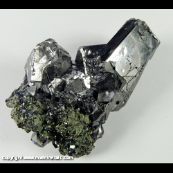 Minerals Specimen: Galena with Twinned Crystals, Pyrite, Chlorite, Quartz from Gyudyurska Mine, Zlatograd, Smolyan Oblast, Bulgaria Minerals Specimen: Galena with Twinned Crystals, Pyrite, Chlorite, Quartz from Gyudyurska Mine, Zlatograd, Smolyan Oblast, Bulgaria