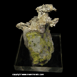 Mineral Specimen: Silver, Quartz, Epidote,Chlorite, minor Copper and Epidote included in Quartz, from Ontonagon Co., Michigan Mineral Specimen: Silver, Quartz, Epidote,Chlorite, minor Copper and Epidote included in Quartz, from Ontonagon Co., Michigan