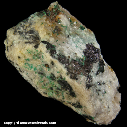 Mineral Specimen: Bornite, Quartz, Malachite from Cheshire, New Haven Co., Connecticut Mineral Specimen: Bornite, Quartz, Malachite from Cheshire, New Haven Co., Connecticut