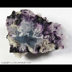 Mineral Specimen: Purple and Blue Fluorite with Calcite Crystals from Cave-In-Rock, Hardin Co., Illinois
