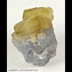 Mineral Specimen: Hexagonal Calcite Crystals on Fluorite from Shangbao Mine, Leiyang Co., Hengyang Pref., Hunan Prov., China