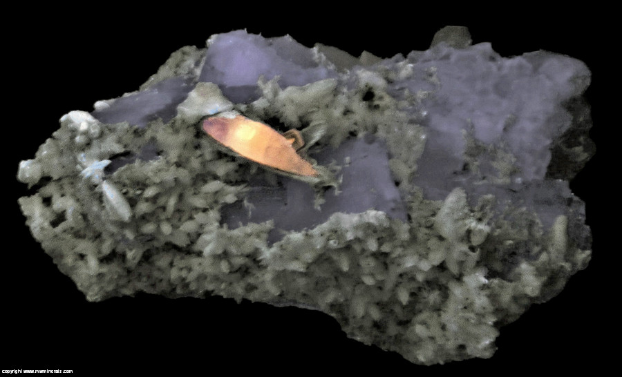 Fluorescent Mineral Specimen: Strontianite and Calcite on Fluorite from Hardin Co., Illinois Fluorescent Mineral Specimen: Strontianite and Calcite on Fluorite from Hardin Co., Illinois