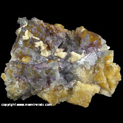 Mineral Specimen: Multicolored Fluorite with Included Chalcopyrite, Casts after Barite from Hardin Co., Illinois