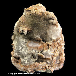 Minerals Specimen: Millerite, Chalcopyrite, Chalcedony with Included Hematite from US highway 27 roadcut, Halls Gap, Lincoln Co., Kentucky Minerals Specimen: Millerite, Chalcopyrite, Chalcedony with Included Hematite from US highway 27 roadcut, Halls Gap, Lincoln Co., Kentucky