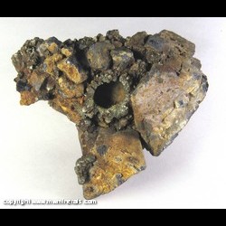 Minerals Specimen: Marcasite Cast after Calcite, Galena coated with Lead and Iron Oxides from Joplin Field, Tri-State District, Jasper Co., Missouri Minerals Specimen: Marcasite Cast after Calcite, Galena coated with Lead and Iron Oxides from Joplin Field, Tri-State District, Jasper Co., Missouri