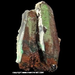 Mineral Specimen: Chalcedony, Hematite and Malachite on Quartz Crystals from Mina El Cobre, Zacatecas, Mexico Mineral Specimen: Chalcedony, Hematite and Malachite on Quartz Crystals from Mina El Cobre, Zacatecas, Mexico