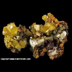 Minerals Specimen: Wulfenite, Mimetite from Vena San Juan Portente, nivel 6, Mina Ojuela, Mapimi, Durango, Mexico