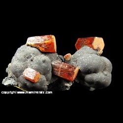 Minerals Specimen: Vanadinite on Goethite from Taouz Caidat, Er-Rissani Cercle, Errachidia Prov., Draa-Tafilalet Region, Morocco