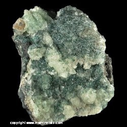 Minerals Specimen: Calcite with Included Malachite on Copper Sulfide (likely Bornite) from Copper Queen Mine, Queen Hill, Bisbee, Cochise Co., Arizona