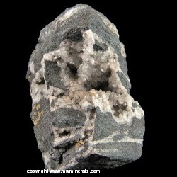 Mineral Specimen: Quartz and Dolomite in Vugs in Specular Hematite from Republic Mine, Republic, Marquette Co., Michigan