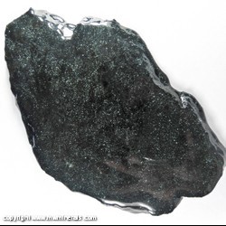 Minerals Specimen: Specular Hematite with Almaden Garnet Slab Epoxy Coated from Champion Mine, Champion, Marquette Co., Michigan
